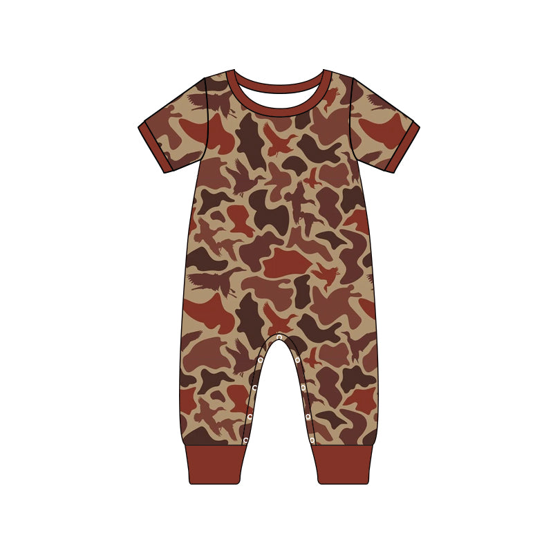 Baby Infant Boys Duck Brown Camo Short Sleeve Rompers preorder