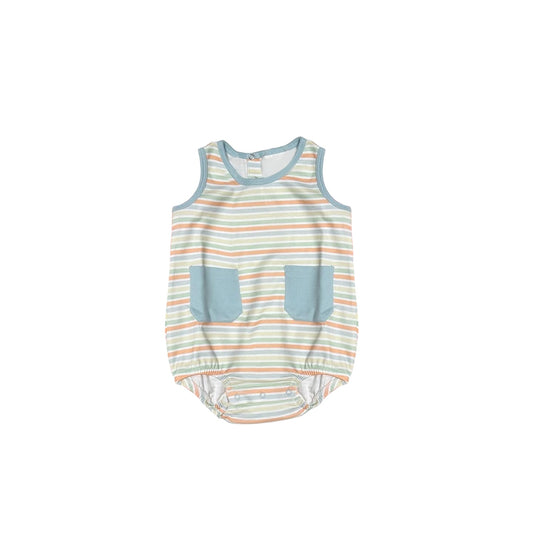 Baby Infant Boys Blue Stripes Pocket Rompers preorder