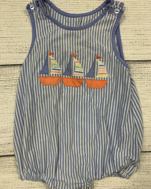 Baby Infant Boys Sailboat Sleeveless Stripes Rompers preorder