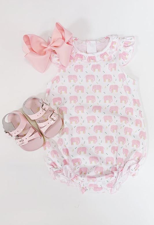 Baby Infant Girls Pink Elephant Flutter Sleeve Rompers preorder