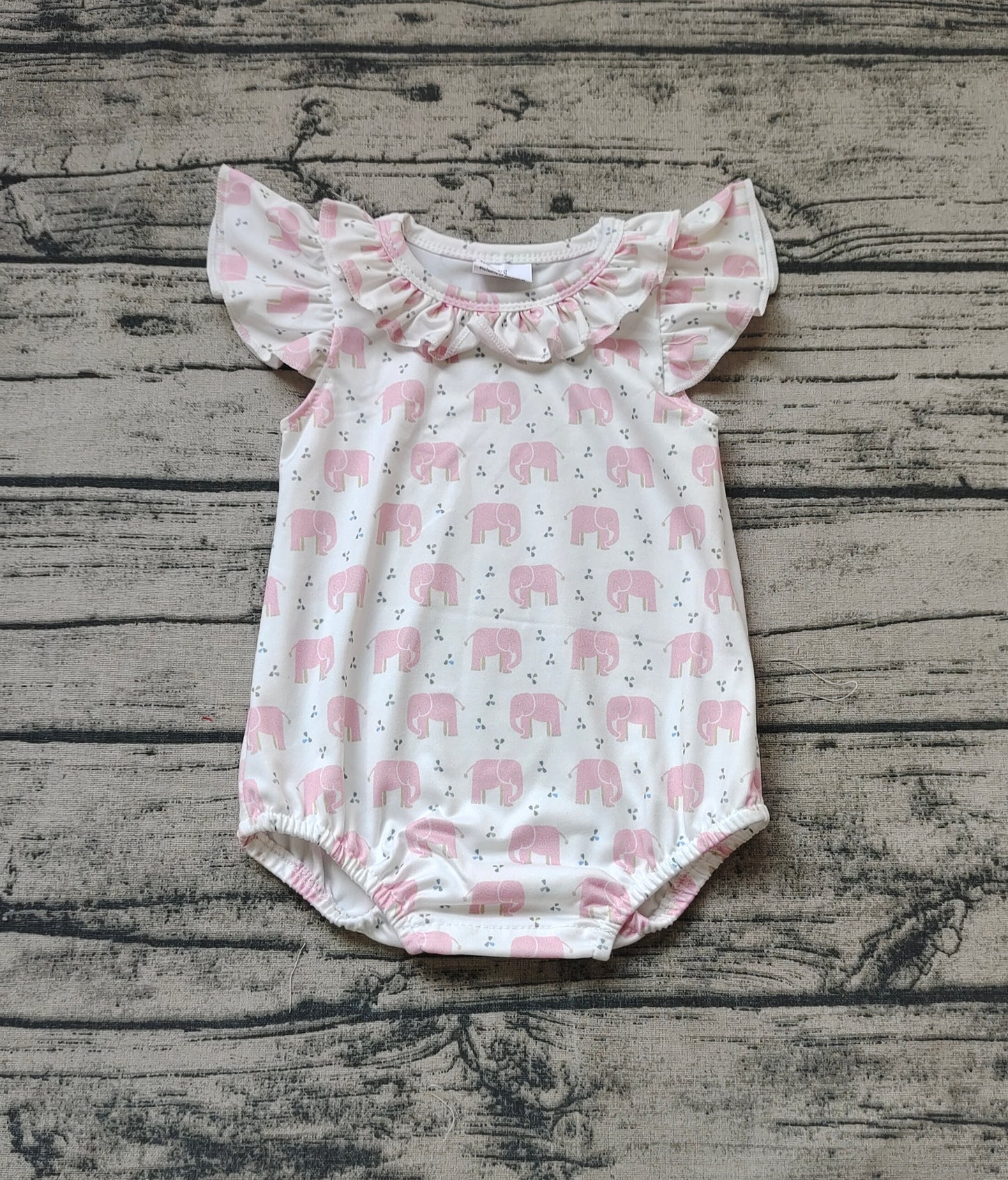 Baby Infant Girls Pink Elephant Flutter Sleeve Rompers