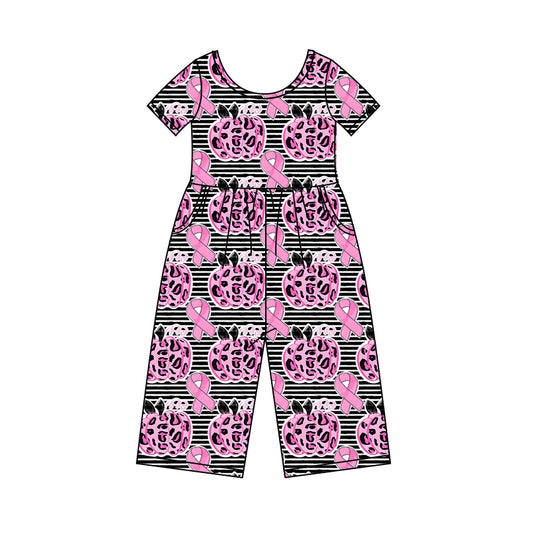 Baby Girls Pumpkin Stripes October Short Sleeve Pockets Pants Jumpsuits Preorder