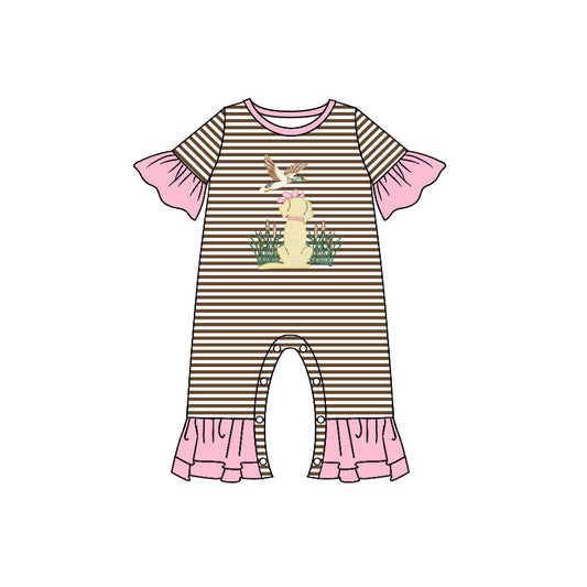 Baby Infant Toddler Girls Stripes Dog Duck Short Sleeve Rompers preorder