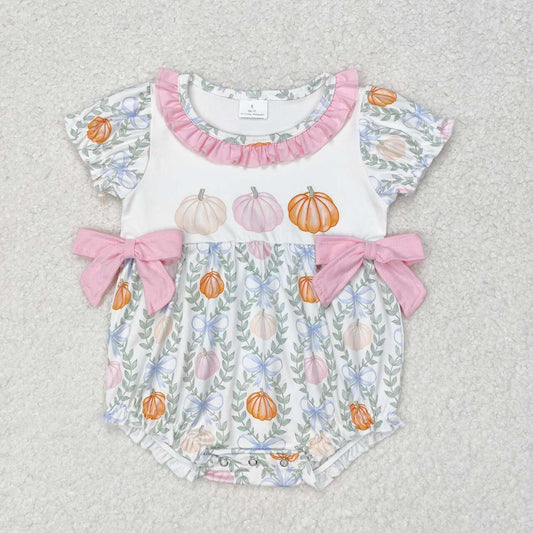 USA Shop Baby Infant Toddler Girls Bows Pumpkin Leaves Short Sleeve Rompers