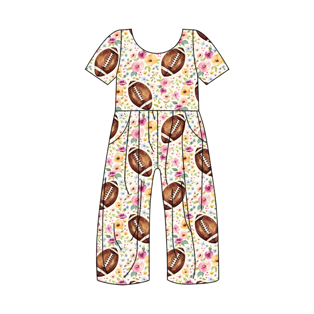 Baby Girls Football Flowers Short Sleeve Pants Jumpsuits Preorder