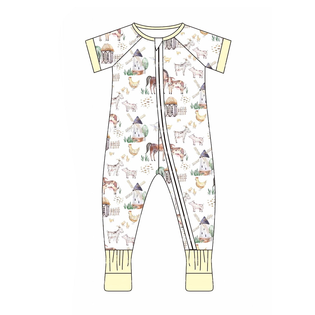 Baby Infant Boys Farm Chicken Short Sleeve Zip Rompers preorder