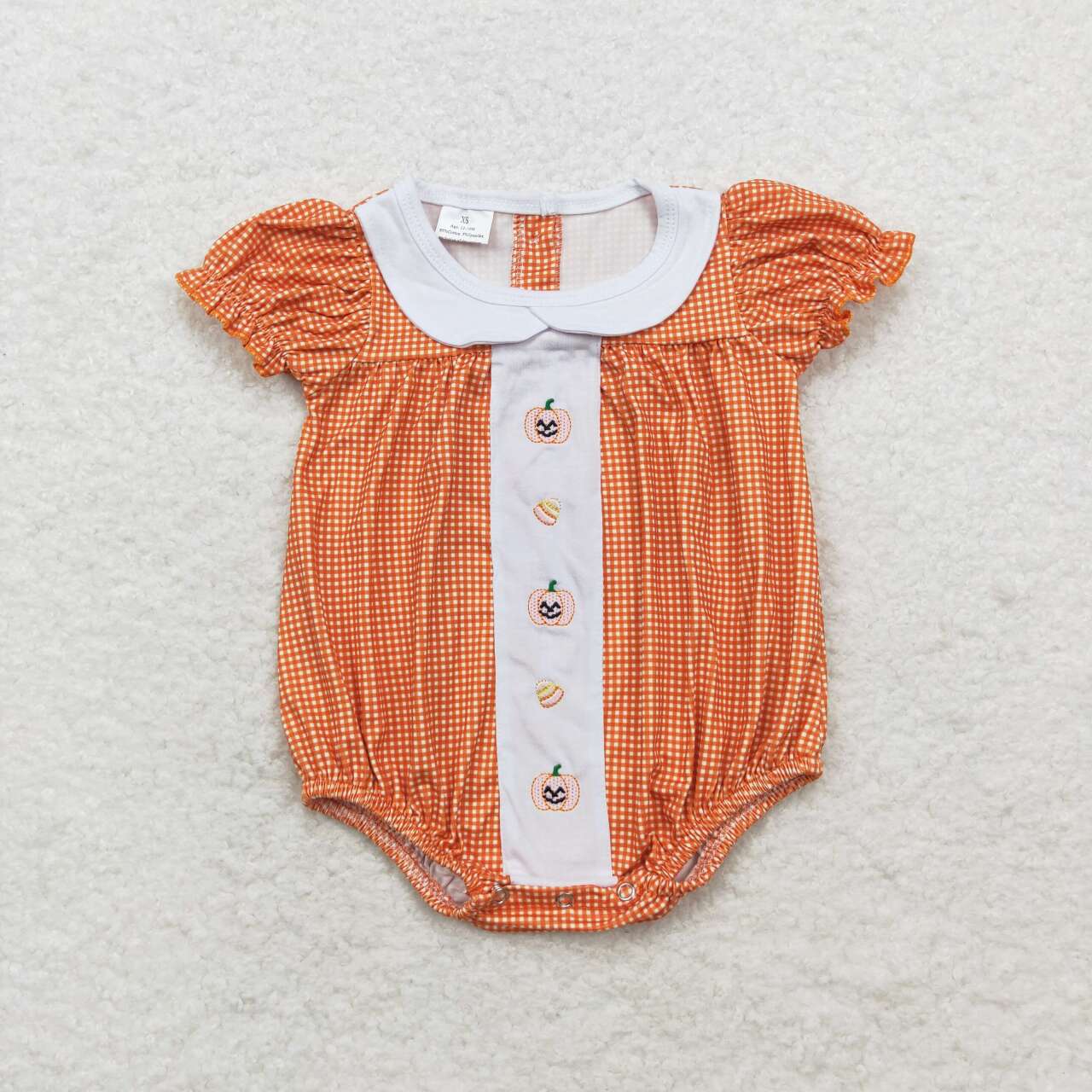 USA Shop Baby Infant Girls Fall Orange Checkered Pumpkin Short Sleeve Rompers
