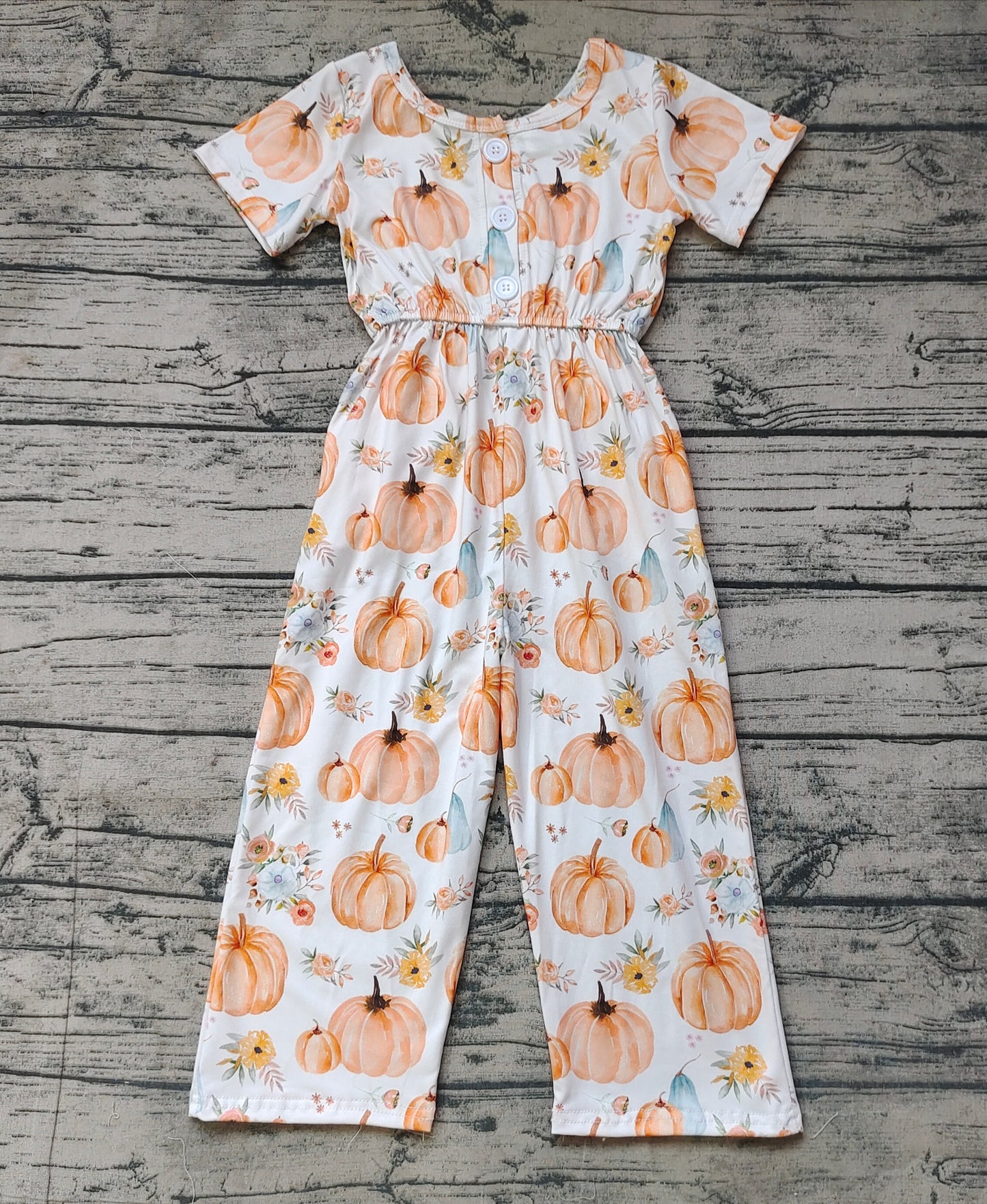 Baby Girls Fall Pumpkin Flowers Short Sleeve Pants Jumpsuits