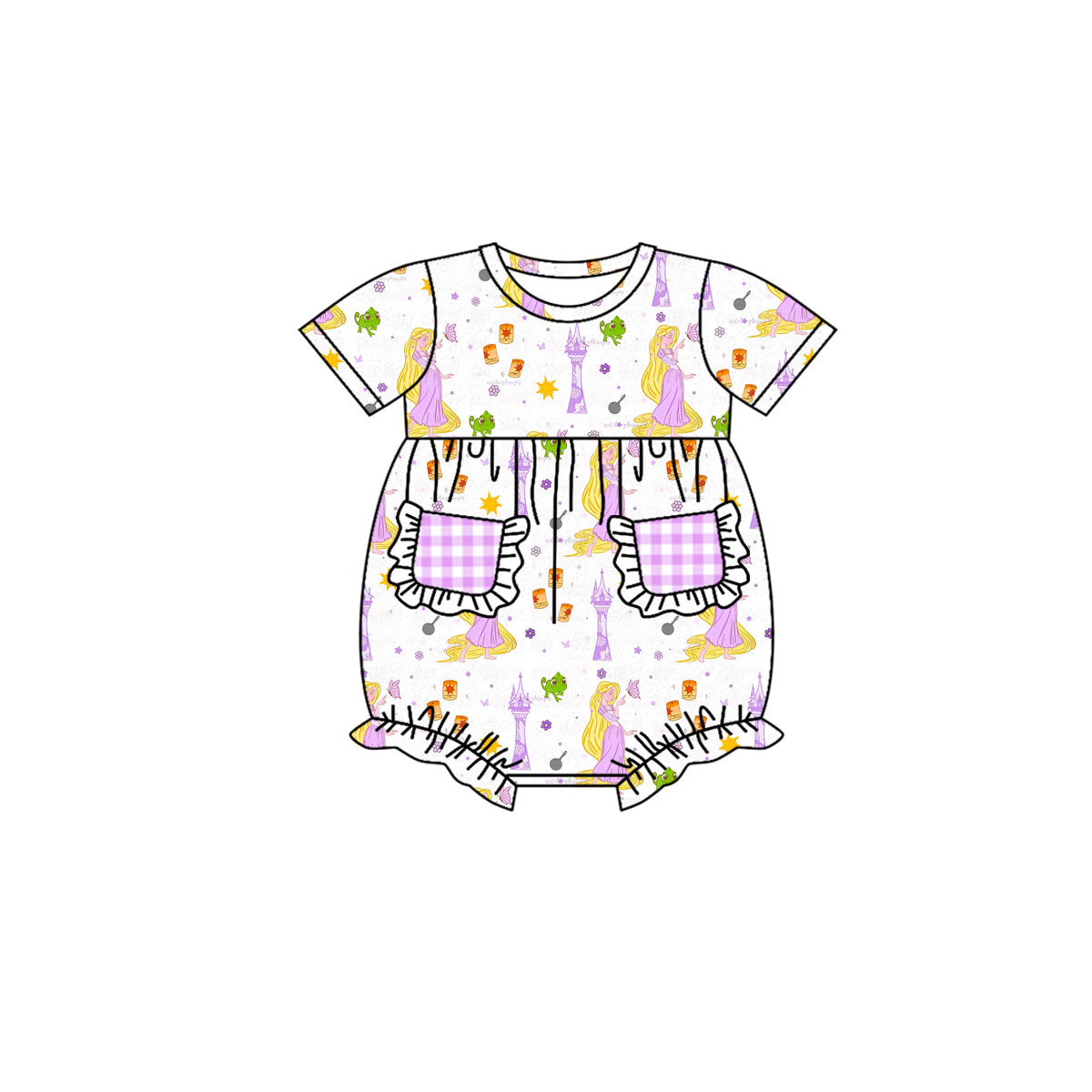 Baby Infant Girls Princess Purple Short Sleeve Pocket Rompers preorder