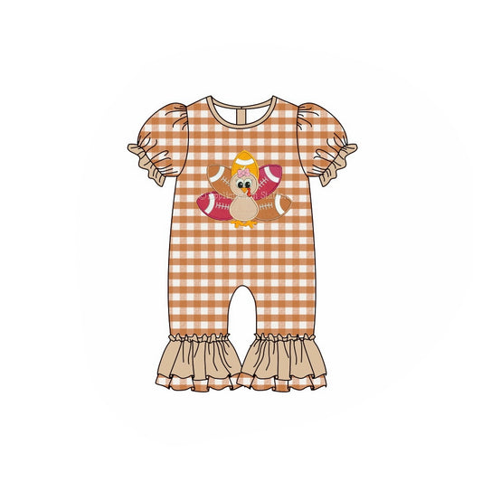 Baby Infant Girls Turkey Thanksgiving Checkered Short Sleeve Rompers preorder