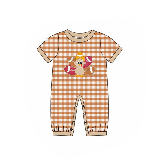 Baby Infant Boys Turkey Thanksgiving Checkered Short Sleeve Rompers preorder