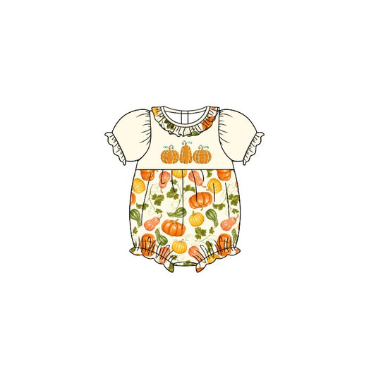Baby Infant Girls Pumpkin Leaves Short Sleeve Rompers preorder