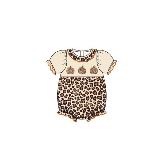 Baby Infant Girls Leopard Pumpkin Short Sleeve Rompers preorder