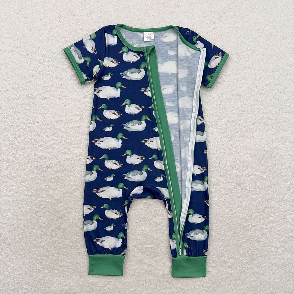 Baby Infant Boys Hunting Duck Zip Bamboo Rompers