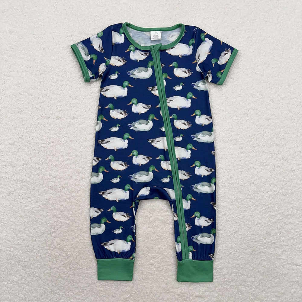 Baby Infant Boys Hunting Duck Zip Bamboo Rompers