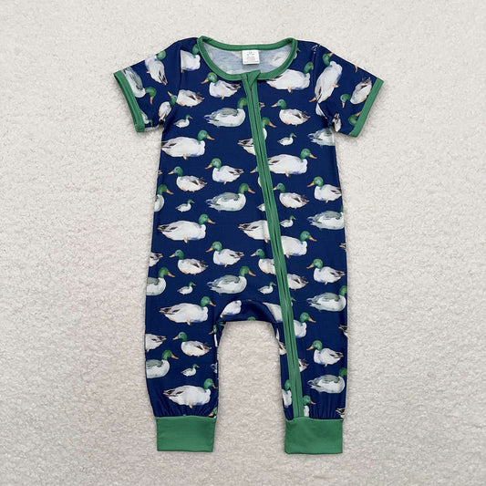 Baby Infant Boys Hunting Duck Zip Bamboo Rompers