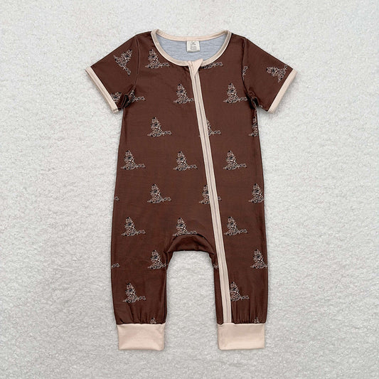 Baby Infant Boys Brown Camo Duck Zip Rompers