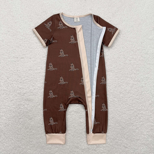 Baby Infant Boys Brown Camo Duck Zip Rompers