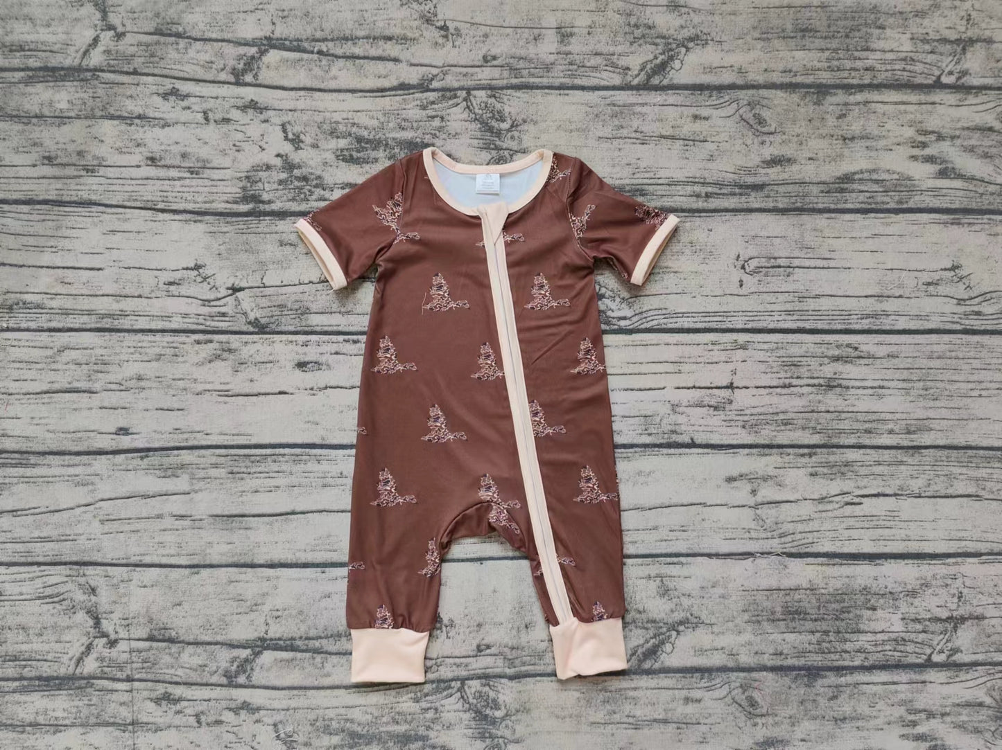 Baby Infant Boys Brown Camo Duck Zip Rompers