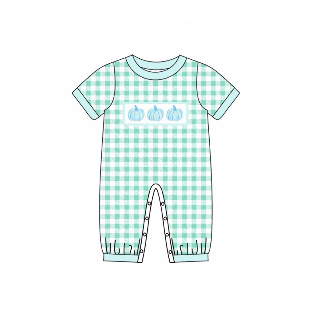 Baby Infant Boys Green Checkered Pumpkin Rompers preorder