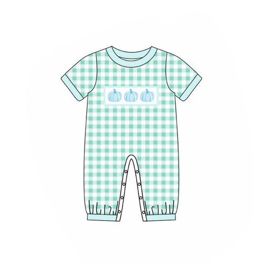 Baby Infant Boys Green Checkered Pumpkin Rompers preorder