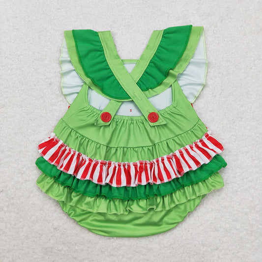 Baby Infant Girls Christmas Green Hearts Ruffles Rompers