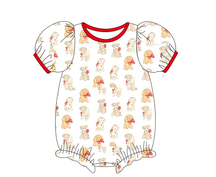 Baby Infant Girls Dogs Red Short Sleeve Rompers preorder