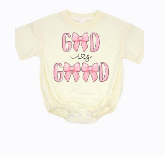 Baby Infant Girls God Is Good Bow Short Sleeve Rompers preorder