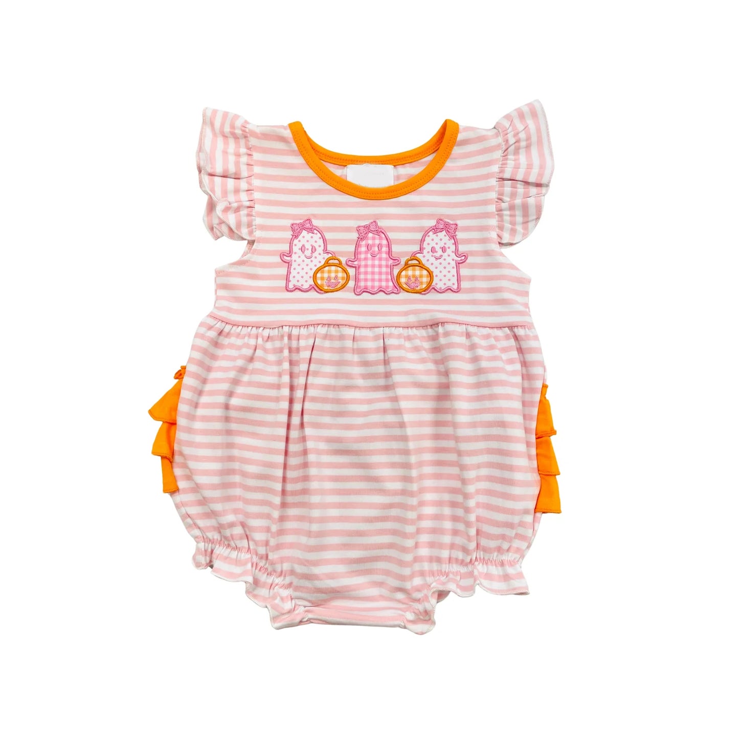 Baby Infant Girls Halloween Pink Stripes Ghosts Short Sleeve Rompers preorder