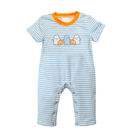 Baby Infant Boys Halloween Blue Stripes Ghosts Short Sleeve Rompers preorder