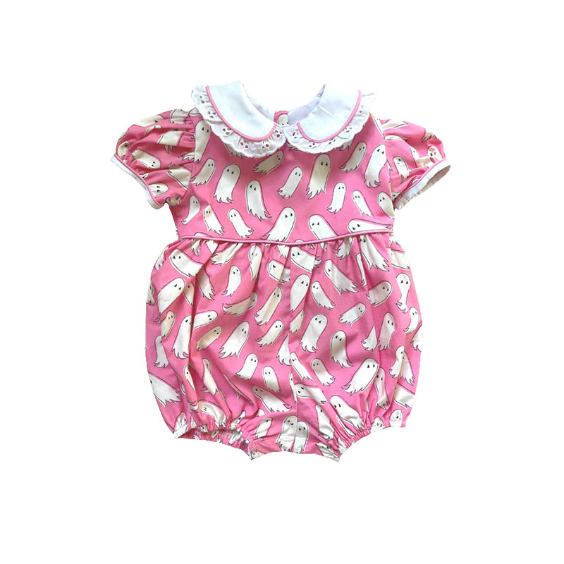 Baby Infant Girls Halloween Pink Ghost Short Sleeve Rompers preorder