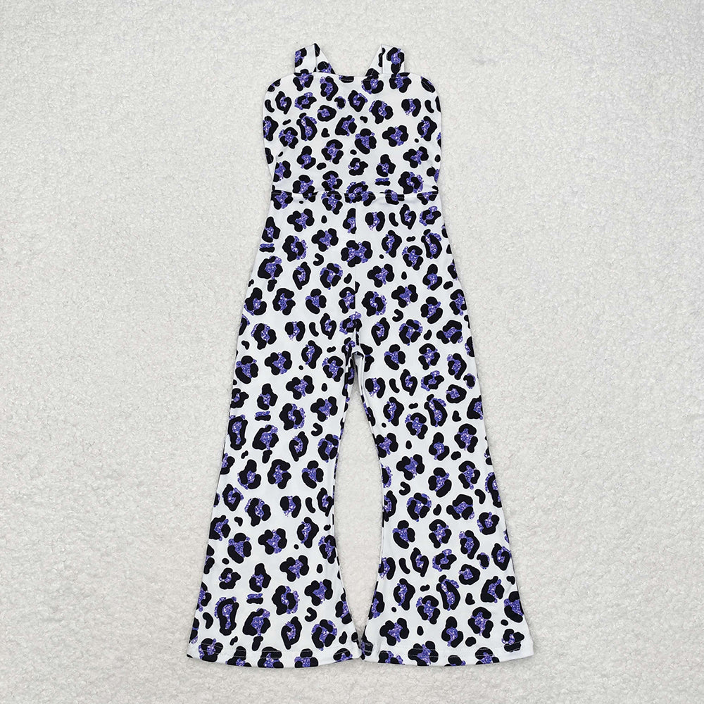 Baby Girls Purple Leopard Straps Jumpsuits