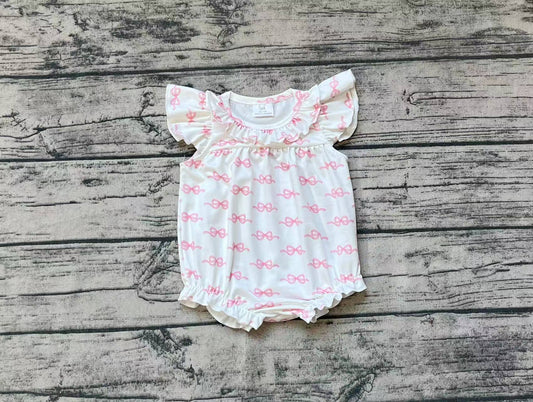 Baby Girls Pink Bows Flutter Sleeve Rompers