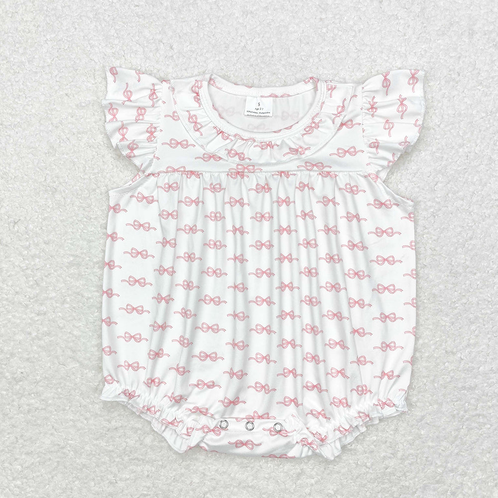 Baby Girls Pink Bows Flutter Sleeve Rompers