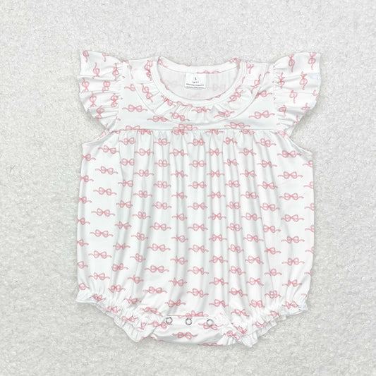 Baby Girls Pink Bows Flutter Sleeve Rompers