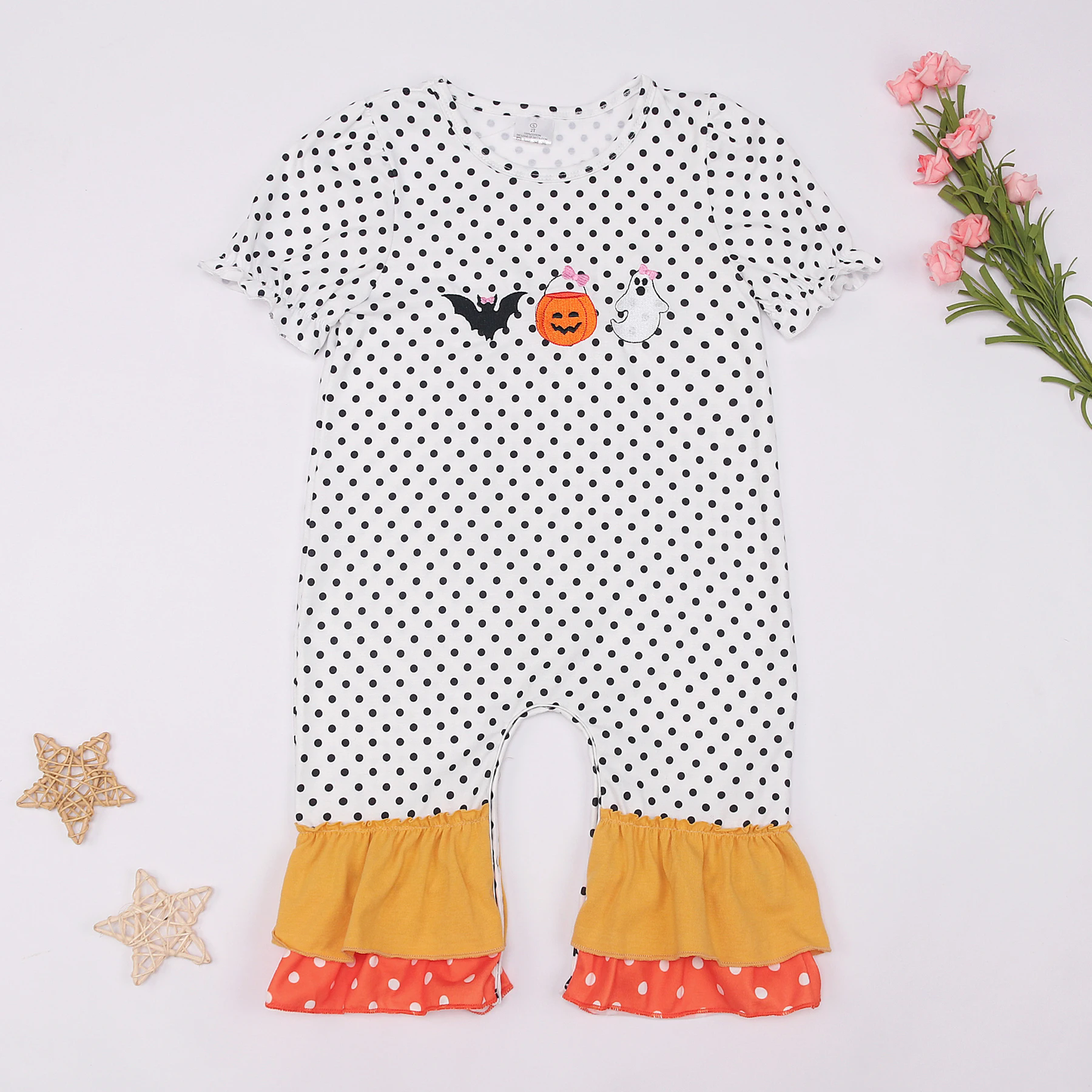 Baby Infant Girls Dots Halloween Ghost Straps Rompers preorder
