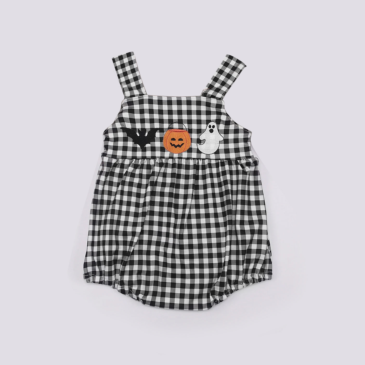 Baby Infant Boys Black Checkered Halloween Ghost Straps Rompers preorder
