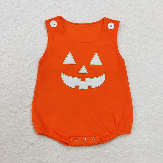 Baby Infant Boys Orange Halloween Face Sleeveless Rompers