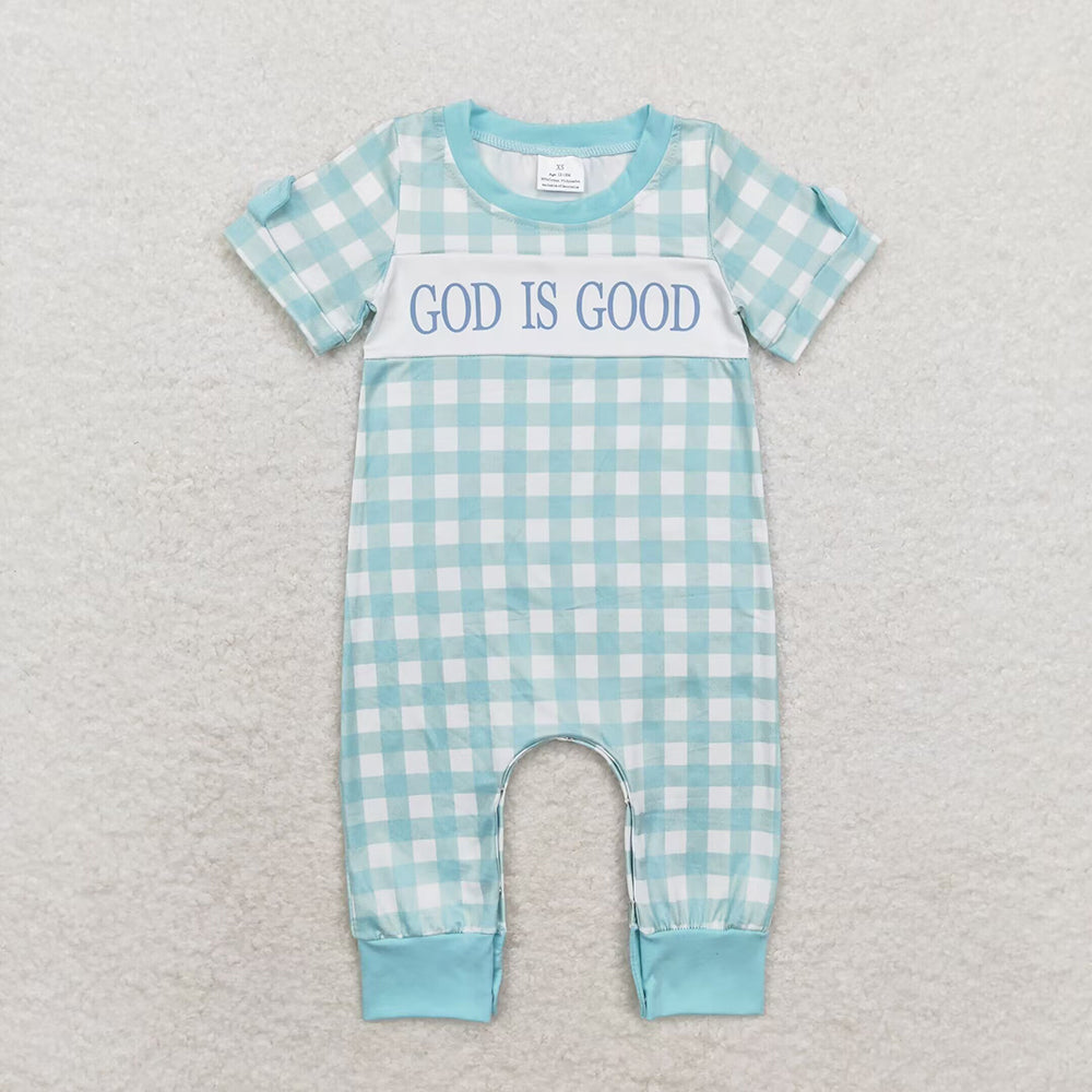 Baby Infant Toddler Boys God Is Good Checkered Rompers