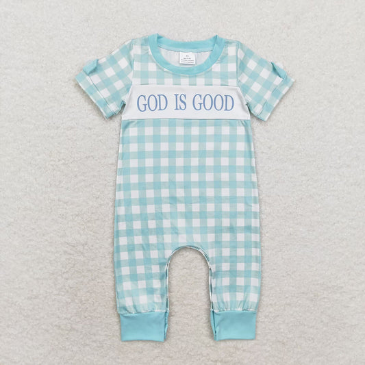 Baby Infant Toddler Boys God Is Good Checkered Rompers