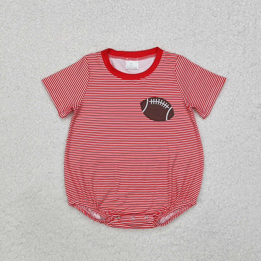 Baby Infant Boys Red Football Stripes Short Sleeve Rompers