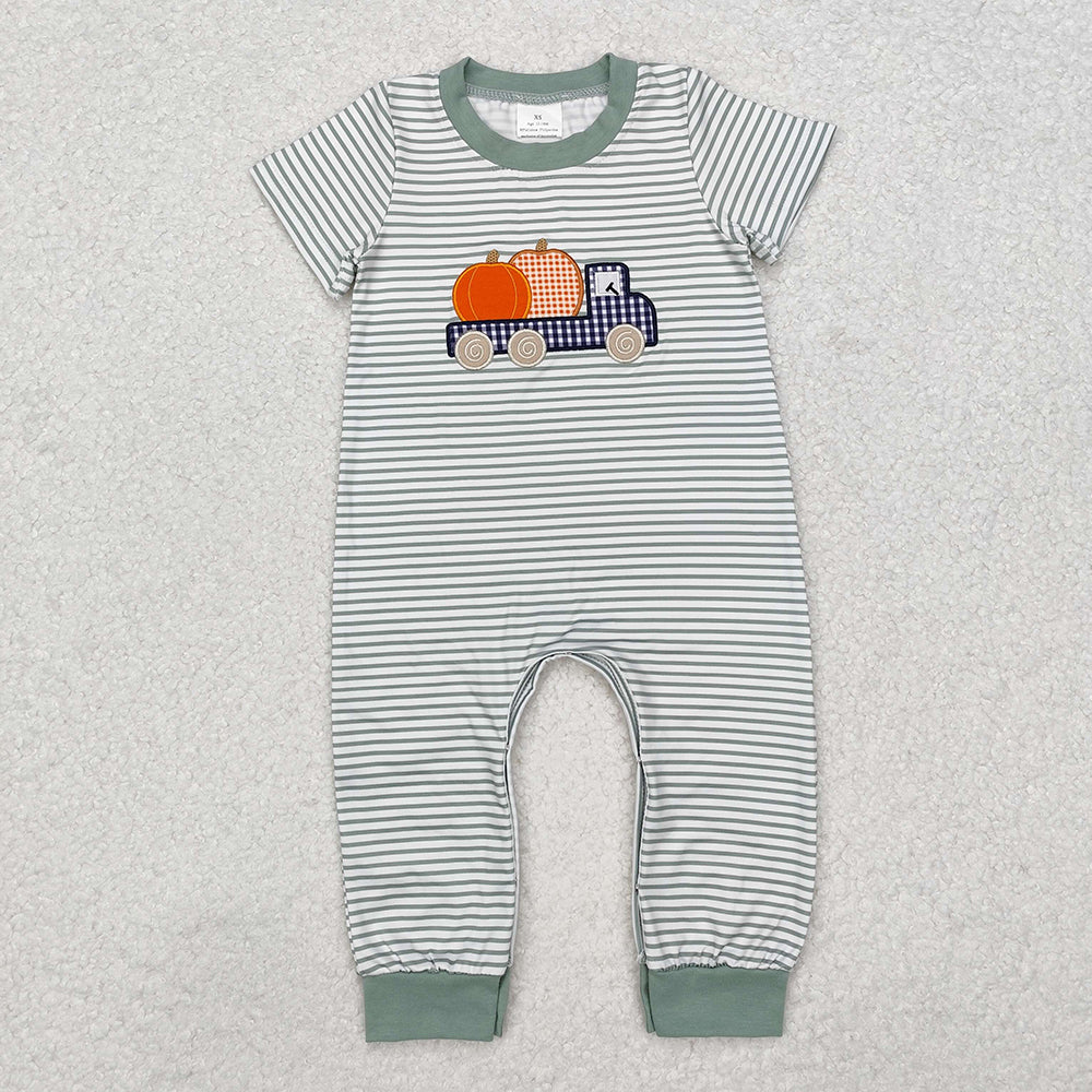 Baby Infant Boys Pumpkin Truck Short Sleeve Rompers