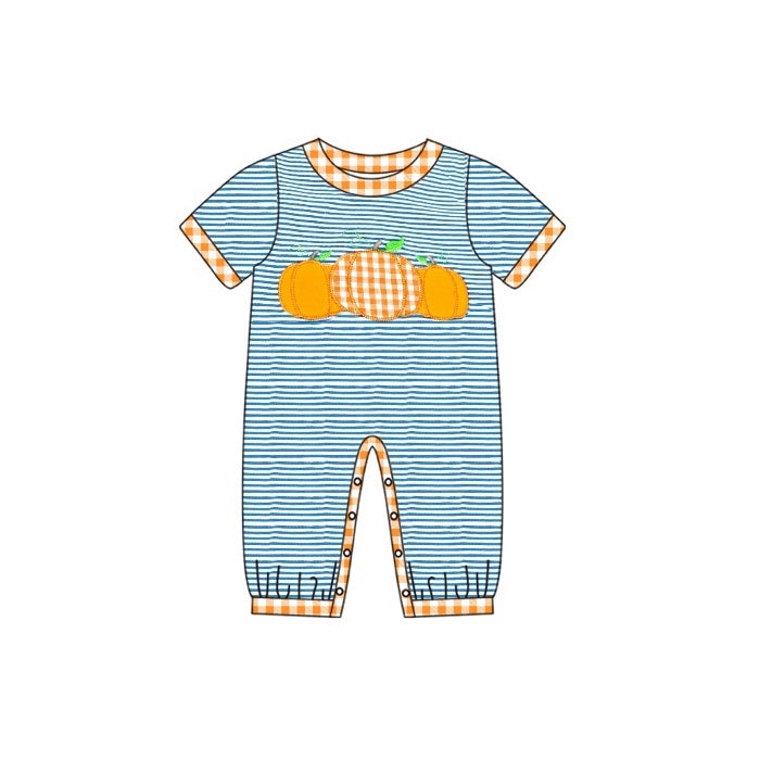 Baby Infant Boys Stripes Pumpkin Fall Rompers preorder