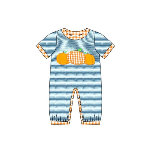 Baby Infant Boys Stripes Pumpkin Fall Rompers preorder