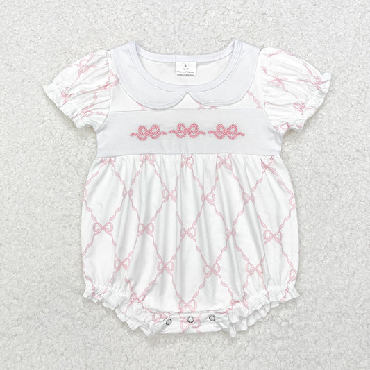 Baby Infant Girls Bows Pink Short Sleeve Rompers