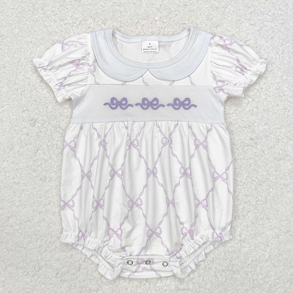 Baby Infant Girls Bows Purple Short Sleeve Rompers