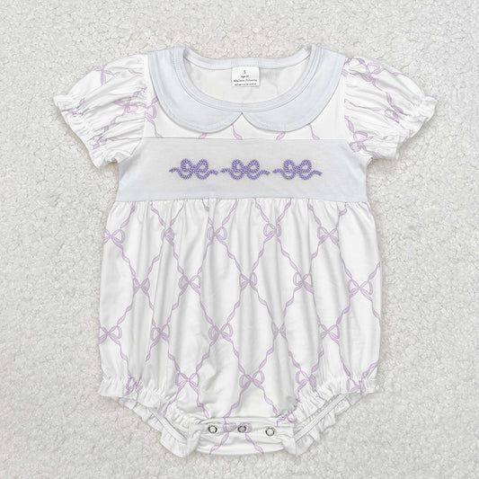 Baby Infant Girls Bows Purple Short Sleeve Rompers