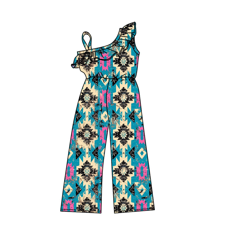 Baby Girls Western Turquoise Aztec Straps Jumpsuits Preorder