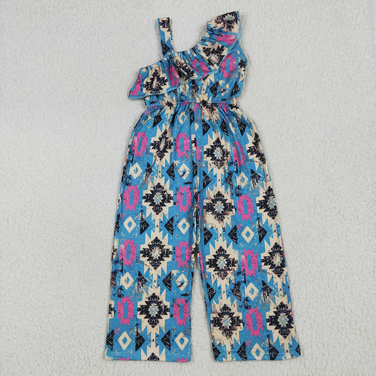 Baby Girls Western Turquoise Aztec Straps Jumpsuits