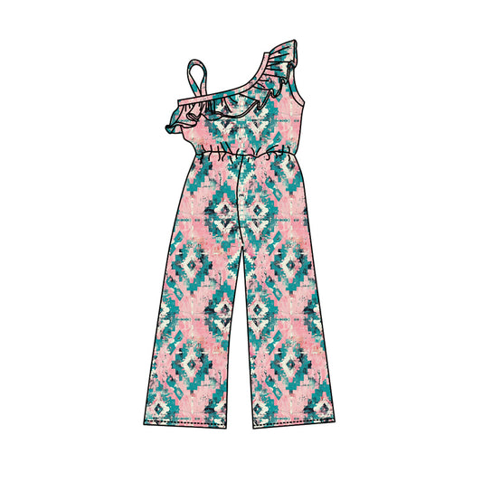 Baby Girls Western Pink Green Aztec Straps Jumpsuits Preorder